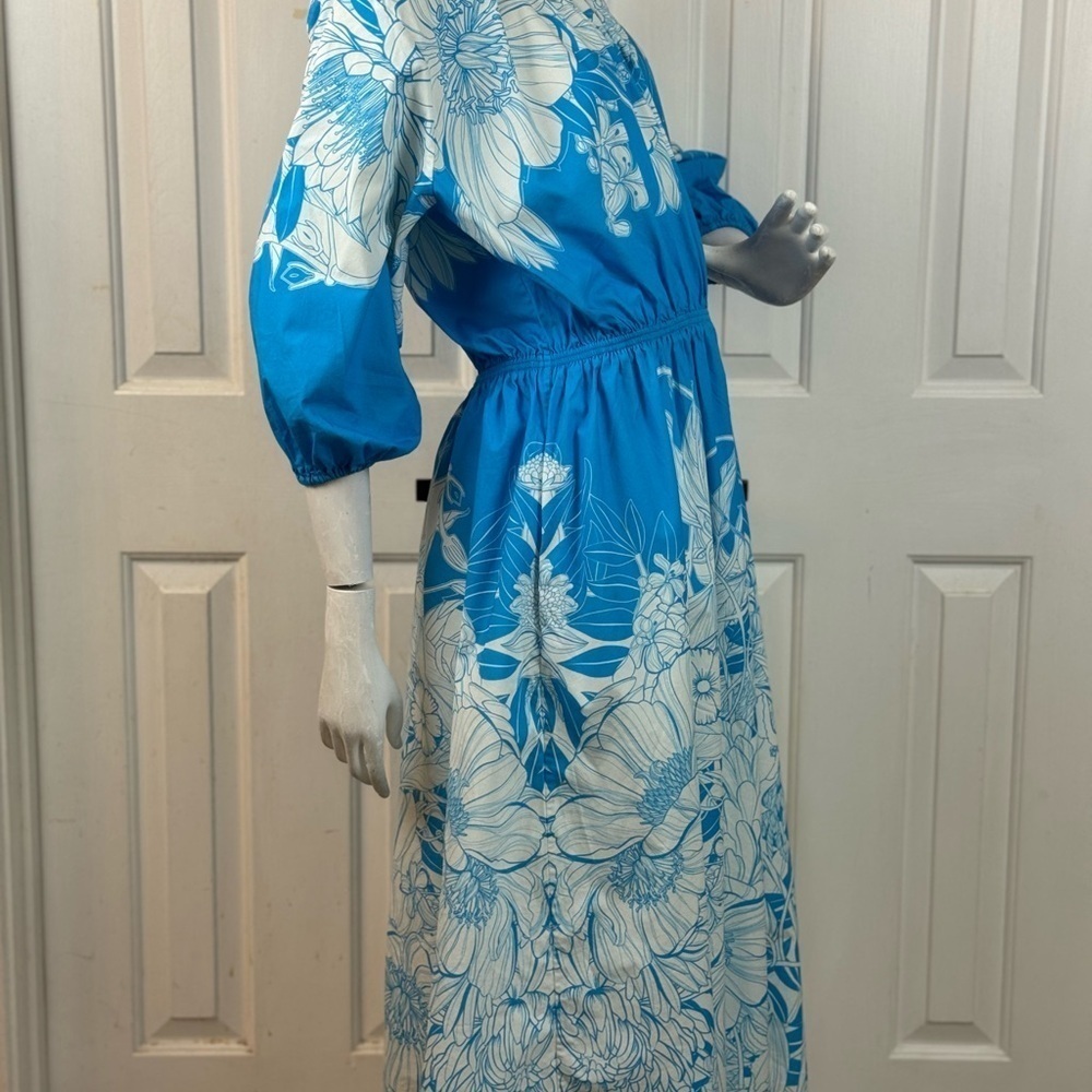 MARY KATRANTZOU Blue and White Floral Midi Dress - Picture 6 of 16